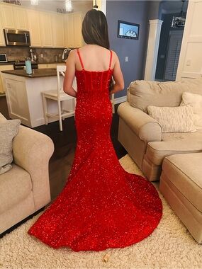 Red Sequin Gown Formal Prom Dress